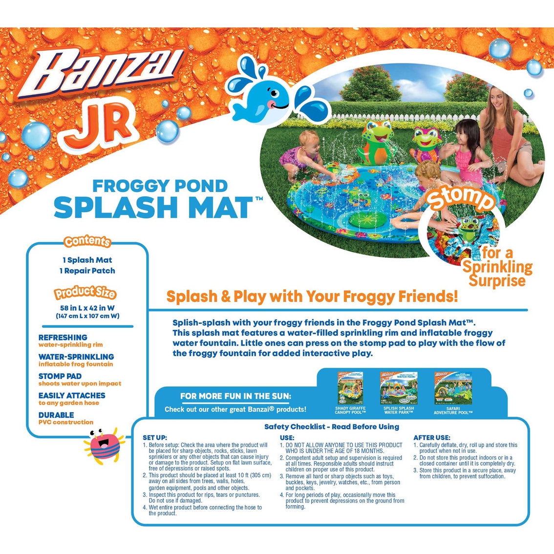 Banzai Froggy Pond Splash Mat Sprinkler Outdoor Toy - Image 5 of 5