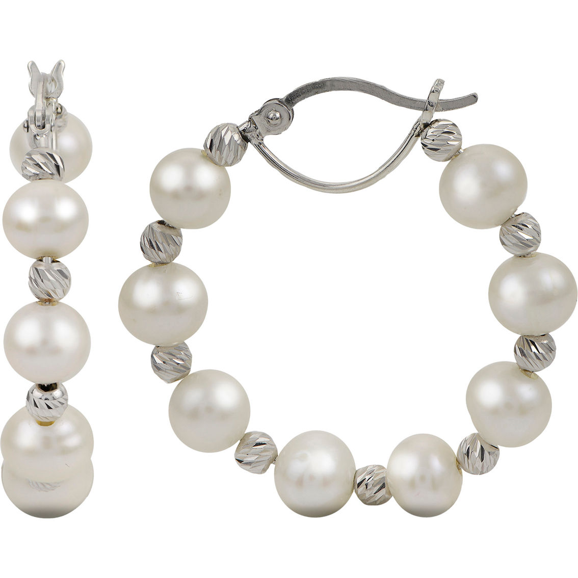 Imperial Deltah Sterling Silver Cultured Pearl And Diamond Cut Bead ...