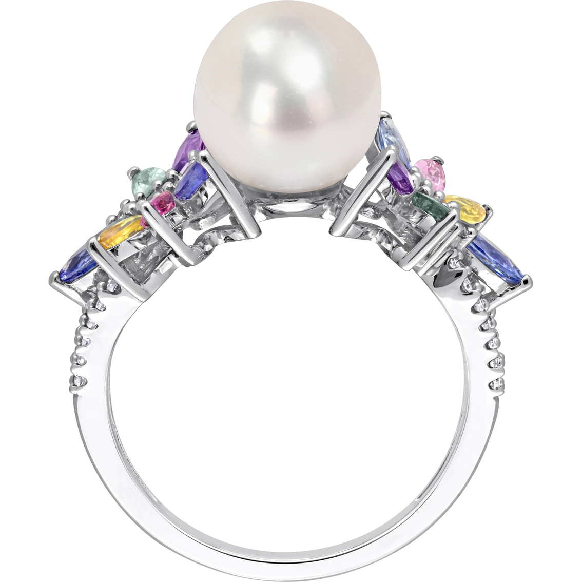 Sofia B. 14K White Gold Pearl Multicolor Sapphire 1/8 CTW Diamond Flower Ring - Image 3 of 4