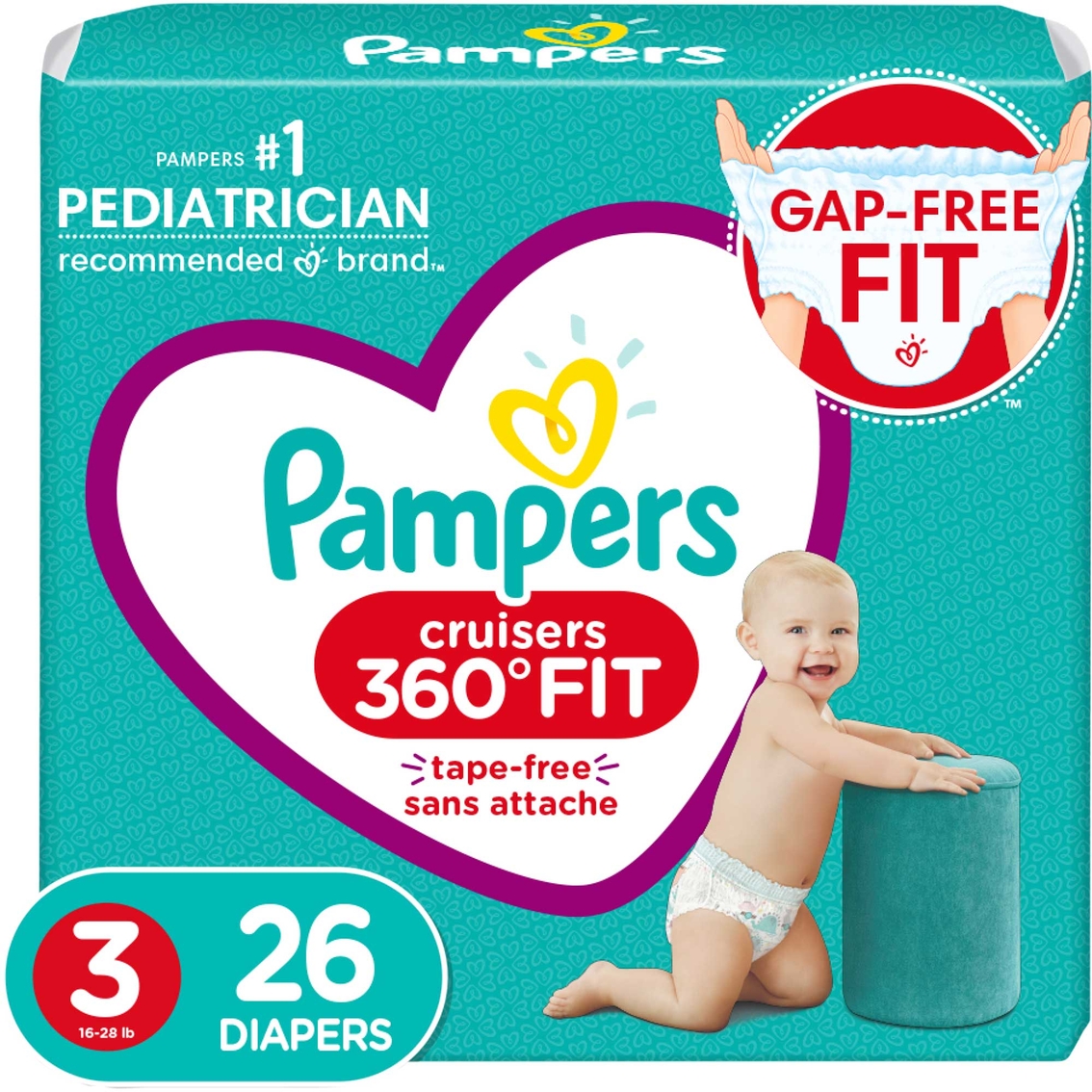Pampers Cruisers 360 Diapers Size 3 (16-28 lb.) 26 ct.
