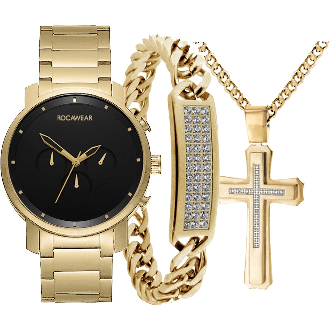 American Exchange Men's Rocawear Watch, Bracelet And Necklace Set  9630g-42-g27, Stainless Steel Band, Jewelry & Watches