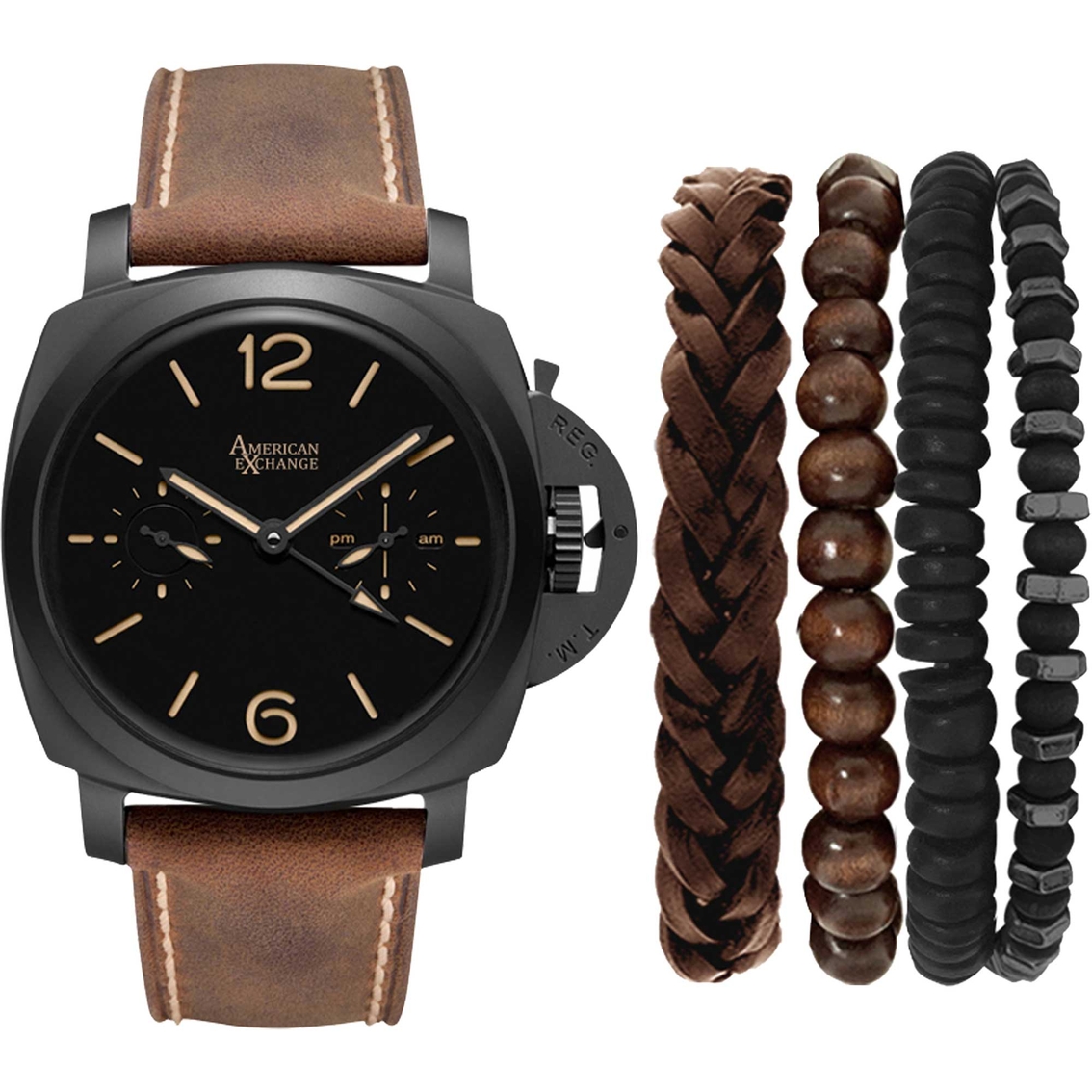 American Exchange Men's Cognac Stackable Set | Leather Band | Holiday ...