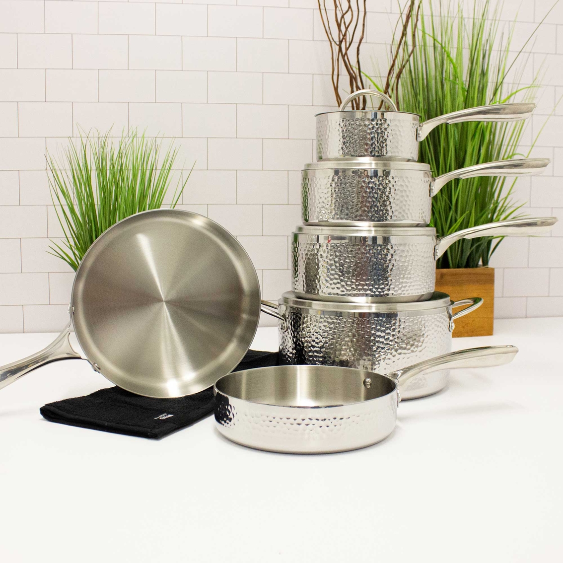 Berghoff's Vintage Hammered Tri Ply Stainless Steel Cookware 10 pc. Set - Image 10 of 10