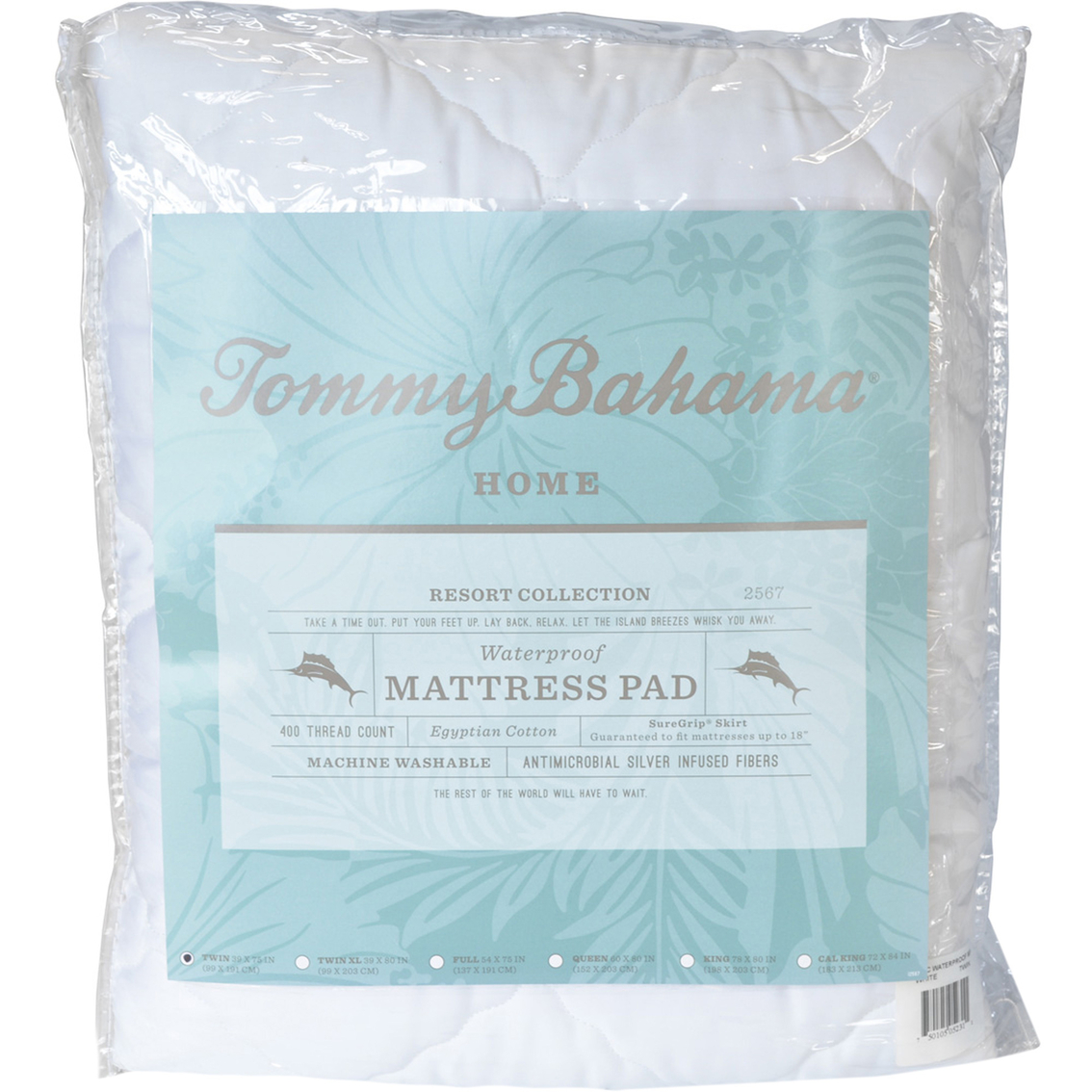 Tommy Bahama Triple Protection Waterproof Full Mattress Pad White