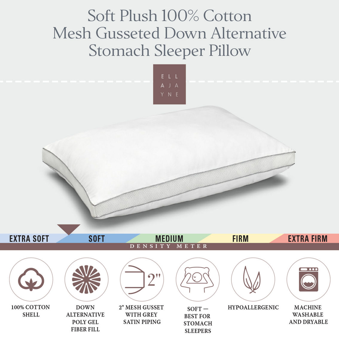 Ella Jayne 100% Cotton Mesh Gusseted Down Alternative Stomach Sleeper Pillow - Image 5 of 5