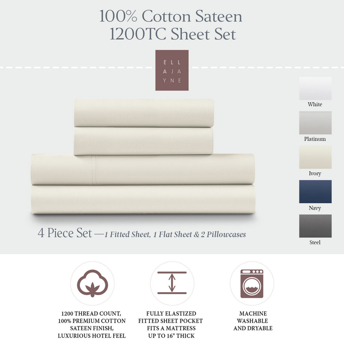 Ella Jayne 1200 Thread Count 100% Cotton Sateen Sheet Set - Image 5 of 5