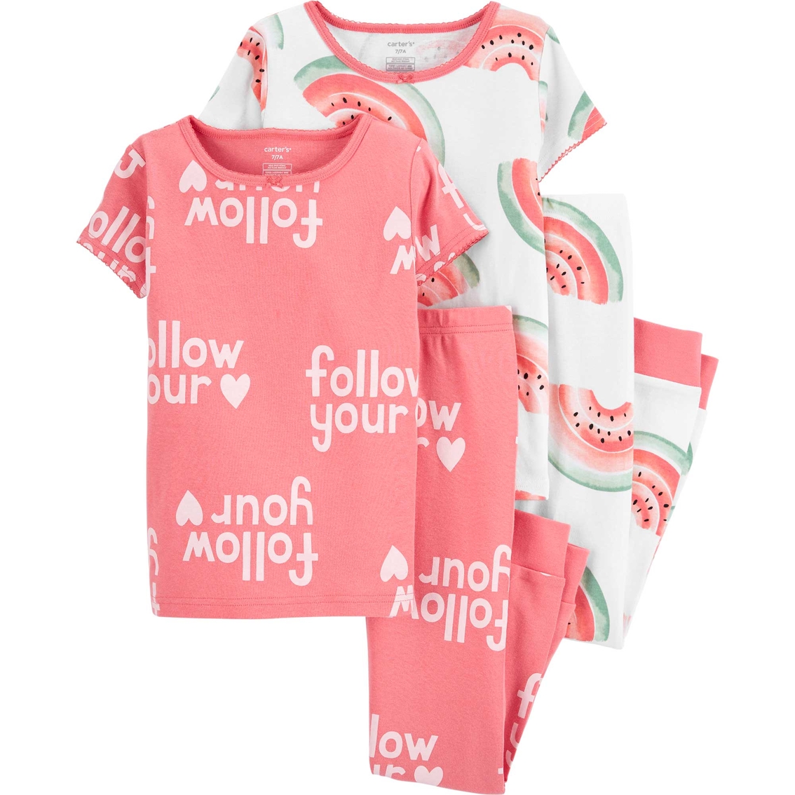 Carter's Little Girls Slogans and Watermelon 100% Snug Fit 4 pc. Cotton Pajamas