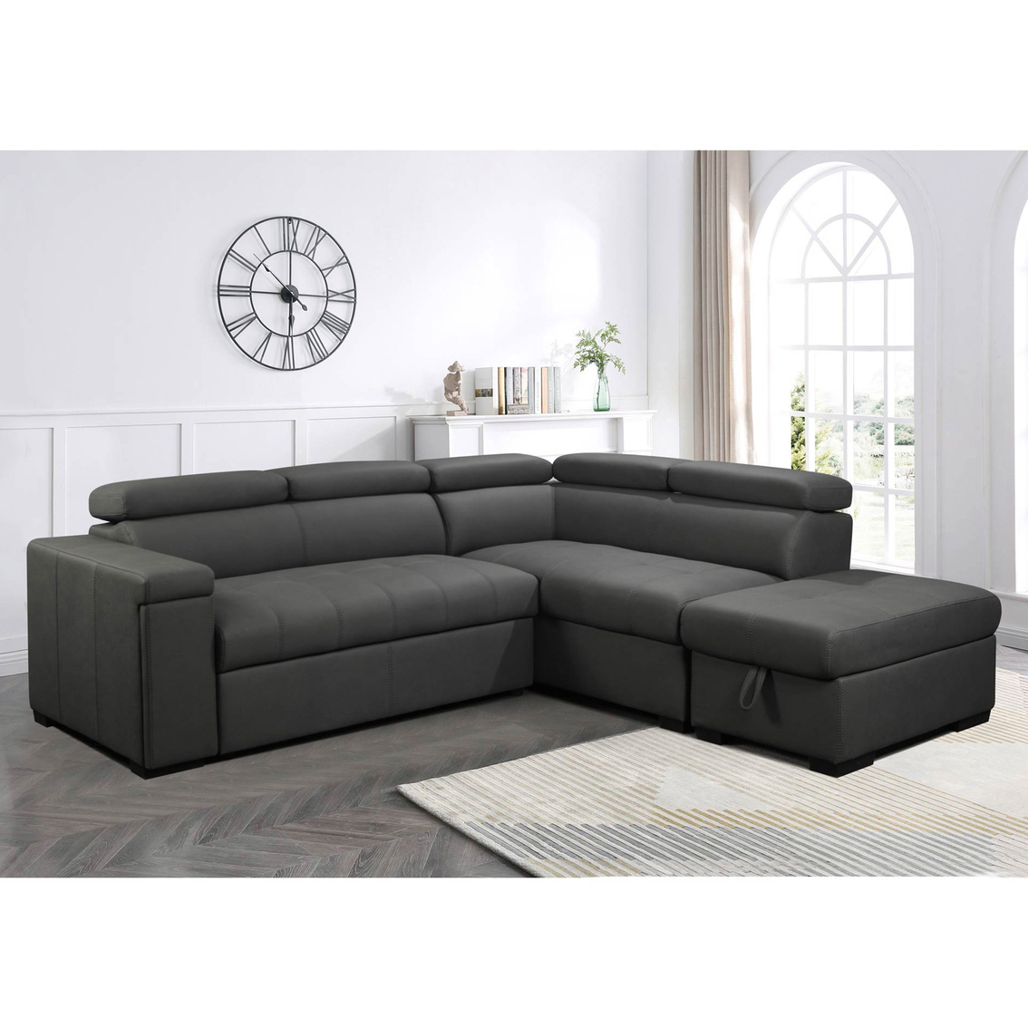 Abbyson Miami Stain Resistant Fabric Storage Sectional with Pullout Bed - Image 7 of 10