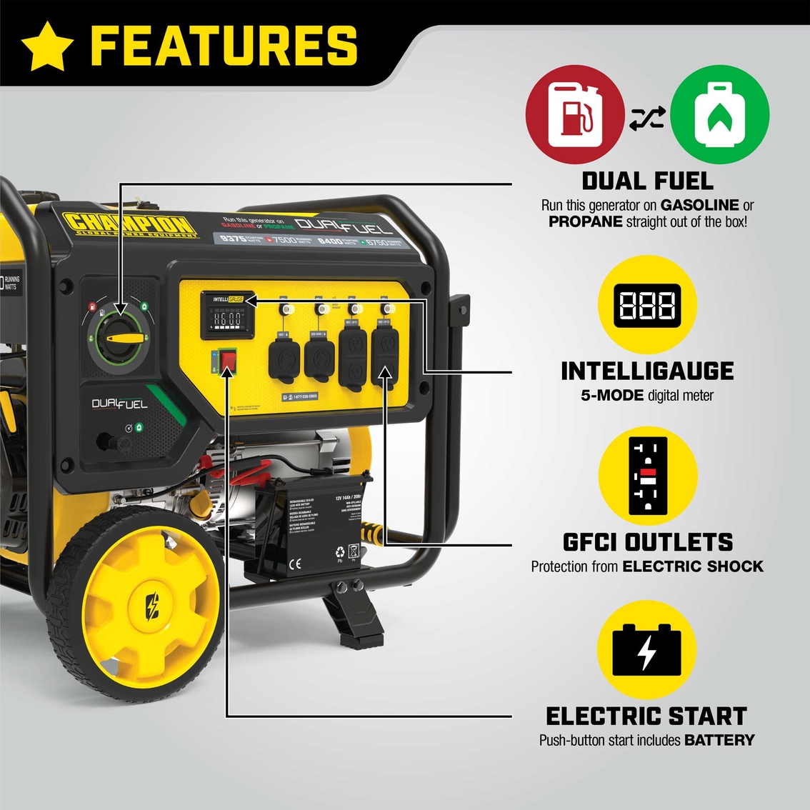 Champion 7500W Dual Fuel Portable Generator with Electric Start - Image 4 of 8