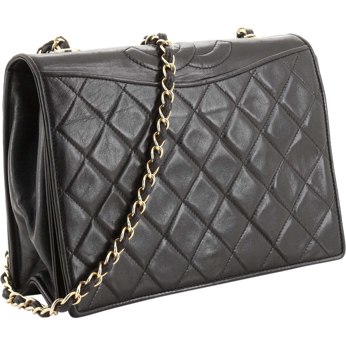 Chanel Vintage Black Quilted Lambskin Leather Cc Full Medium Flap