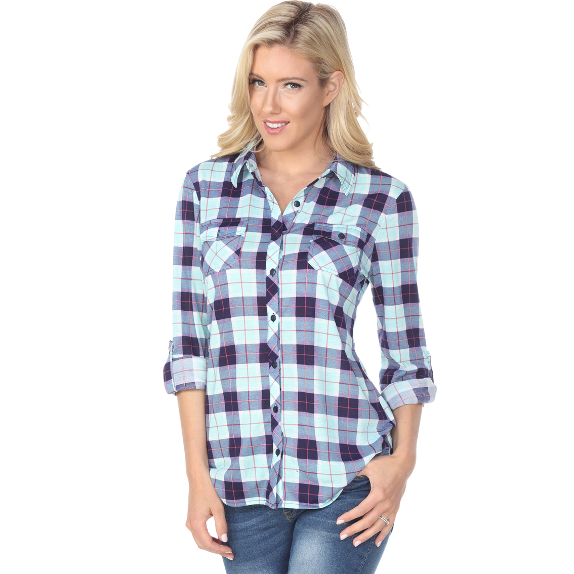 White Mark Oakley Stretch Plaid Top | Tops | Clothing & Accessories ...