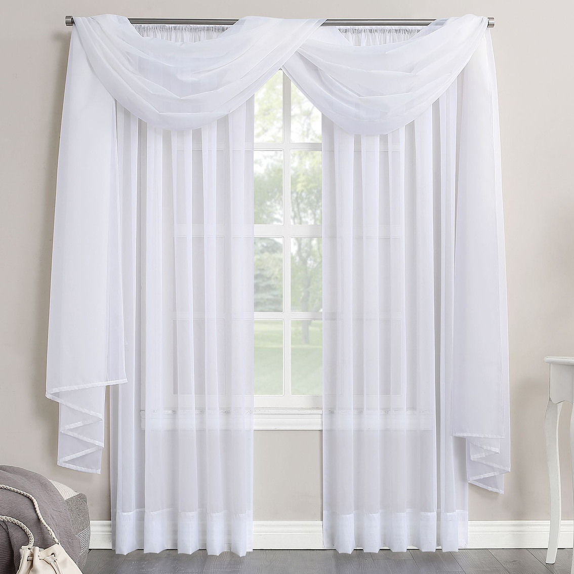 Simply Perfect Emily Sheer Voile Rod Pocket Curtain Panel, White ...