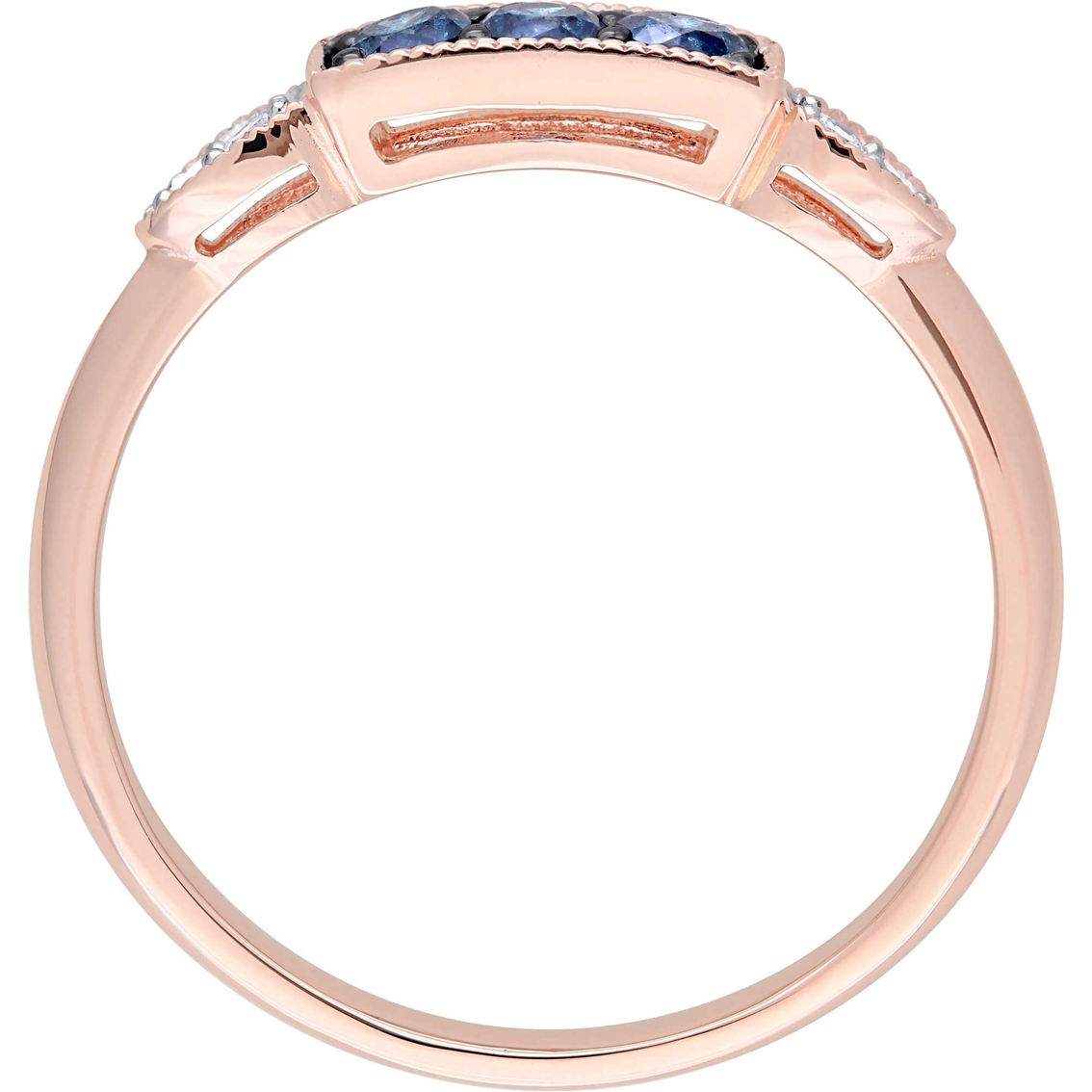 Sofia B. 10K Rose Gold 1/4 CT TW Blue and White Diamond 3 Stone Ring - Image 3 of 4