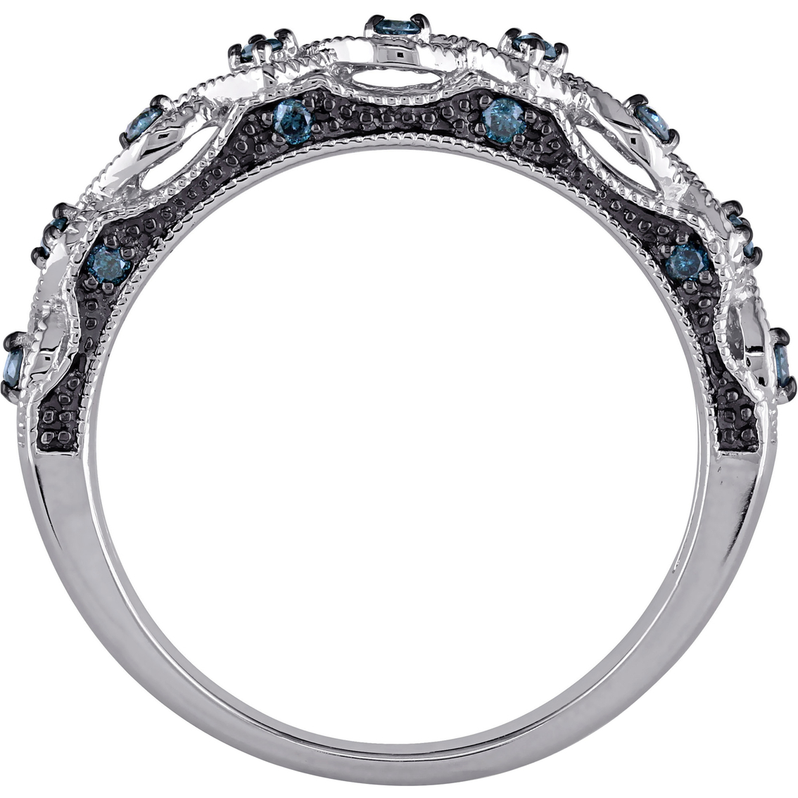 Sofia B. 10K White Gold Black Rhodium 1/6 CTW Blue Diamond Infinity Wedding Band - Image 3 of 4