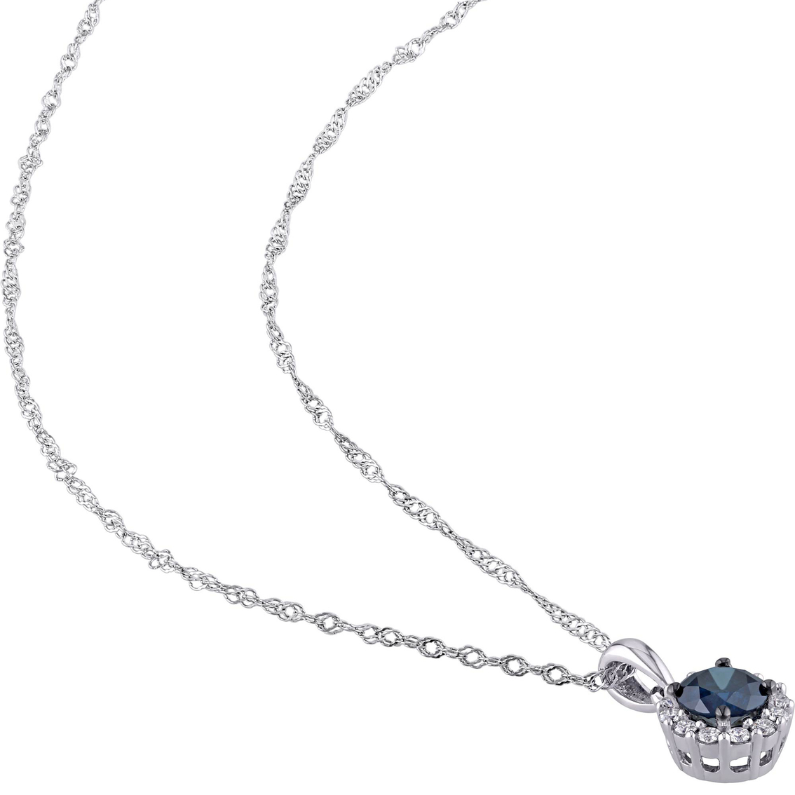 Sofia B.14K White Gold 1/2 CTW Blue and White Diamond Halo Necklace - Image 2 of 3
