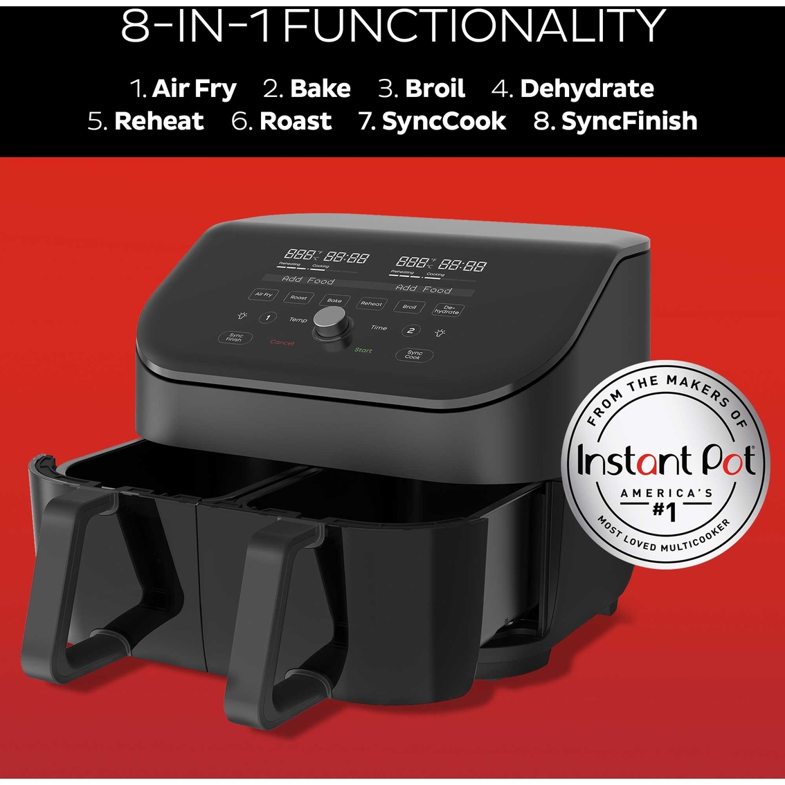 Instant Pot 8 Quart Vortex Plus Dual Black Air Fryer with Clear