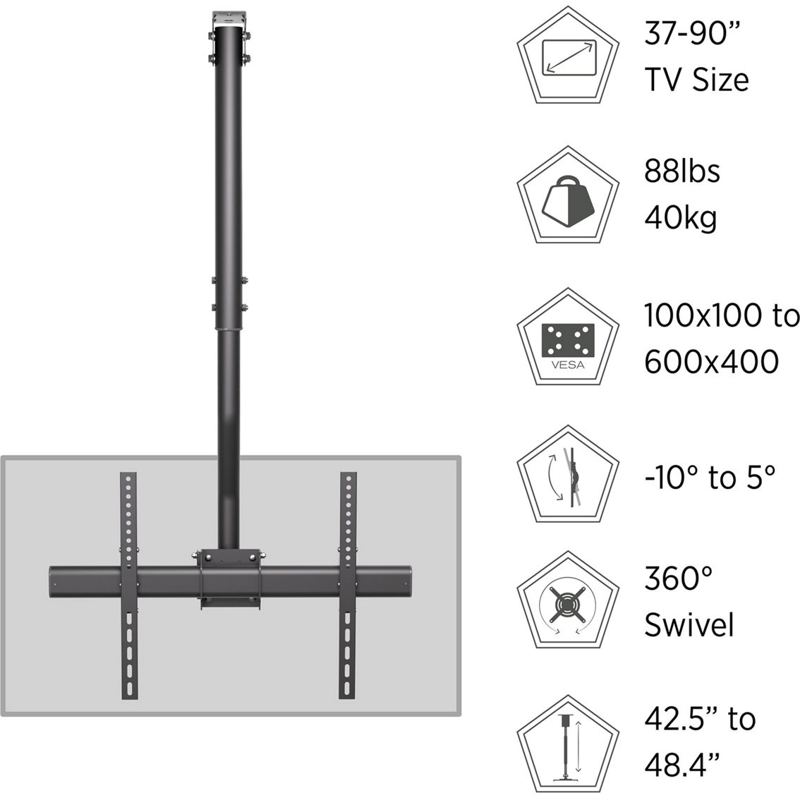 ProMounts Adjustable Ceiling Mount for 37 90 in. TVs - Image 6 of 10