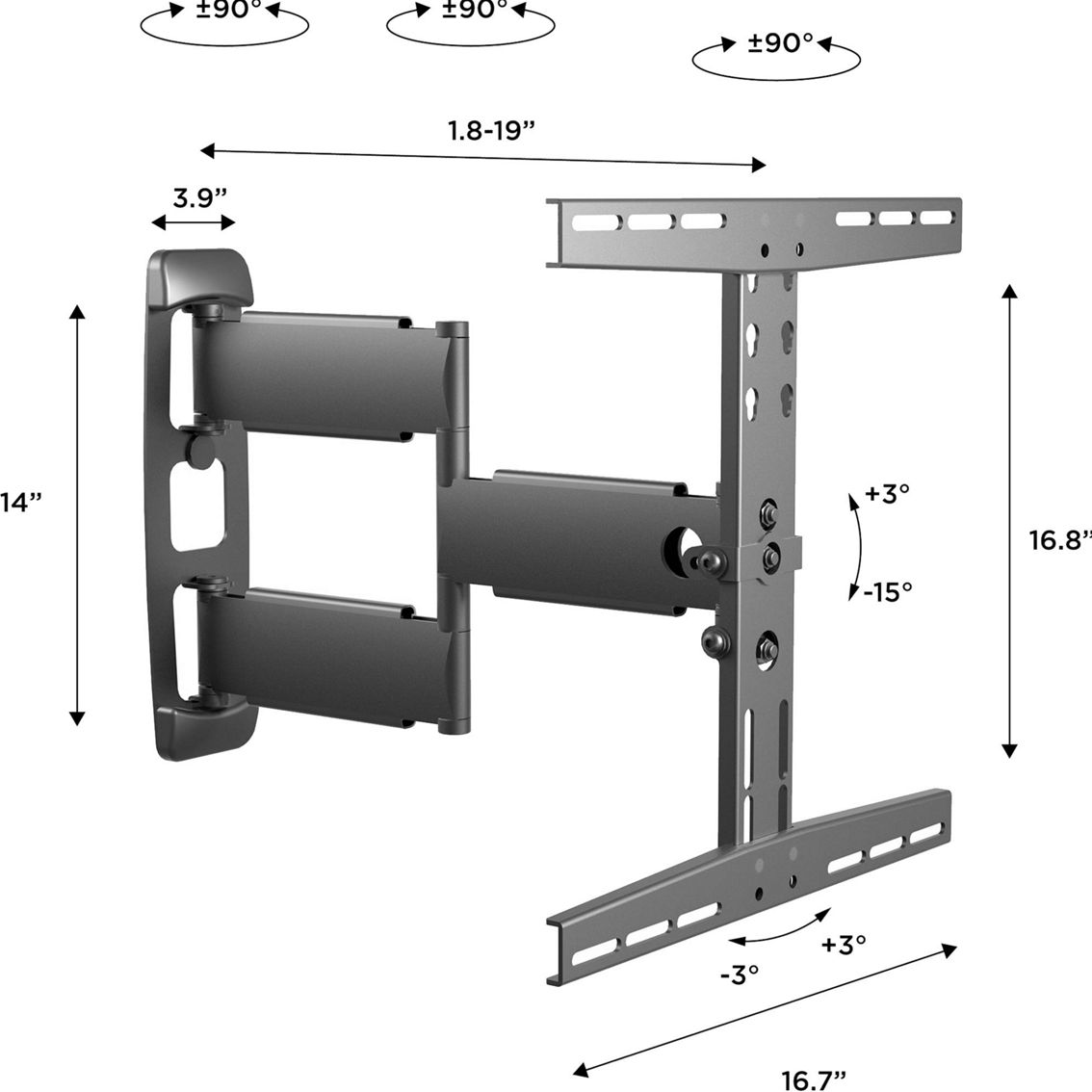Promounts Articulating Wall Mount for 32 in. to 60 in. Screens Holds up to 80 lb. - Image 7 of 7