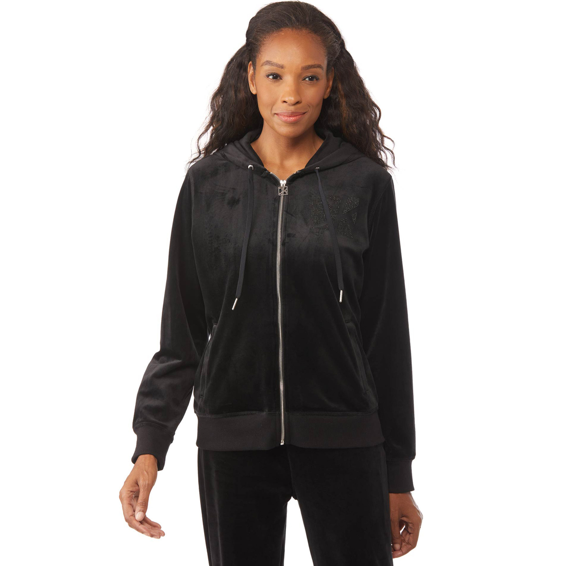 Calvin Klein Velour Rhinestone Logo Hooded Jacket | Jackets | Clothing ...