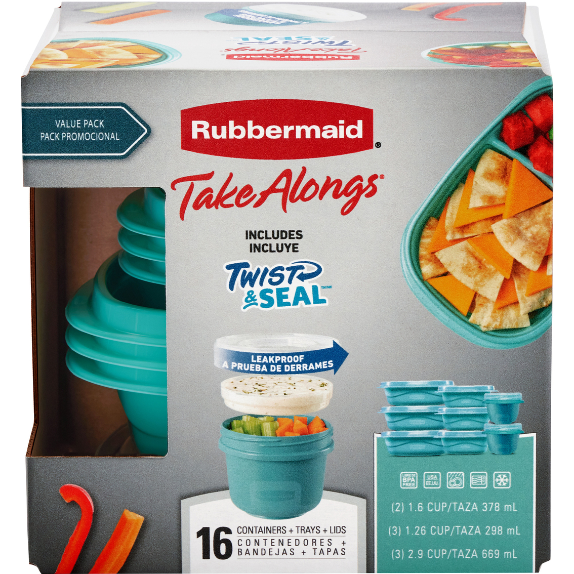 Rubbermaid Take Alongs Containers + Lids, Twist n' Seal Snackers, 1.2 Cups