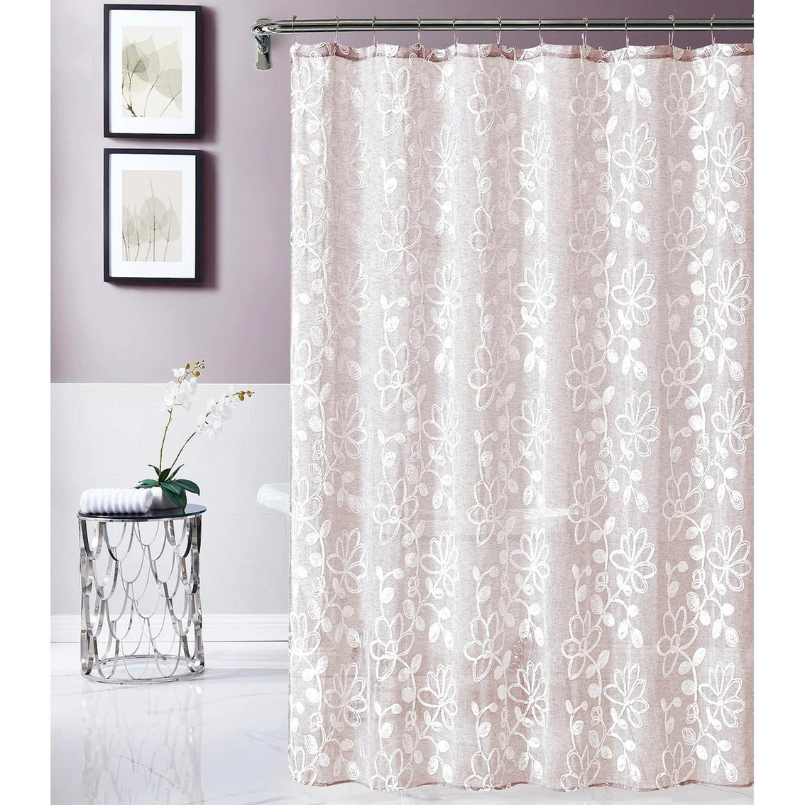 Dainty Home Rita 3d Linen Look Textured Floral Chenille Designed Shower ...