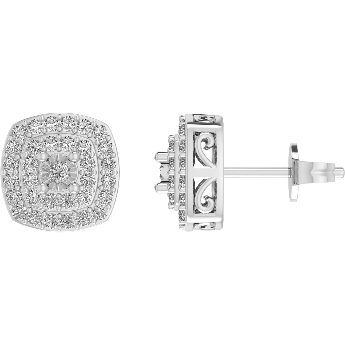 Sterling Silver 1 CTW Diamond Double Halo Pendant and Earring Set - Image 2 of 3