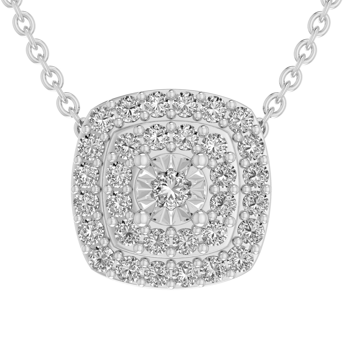 Sterling Silver 1 CTW Diamond Double Halo Pendant and Earring Set - Image 3 of 3