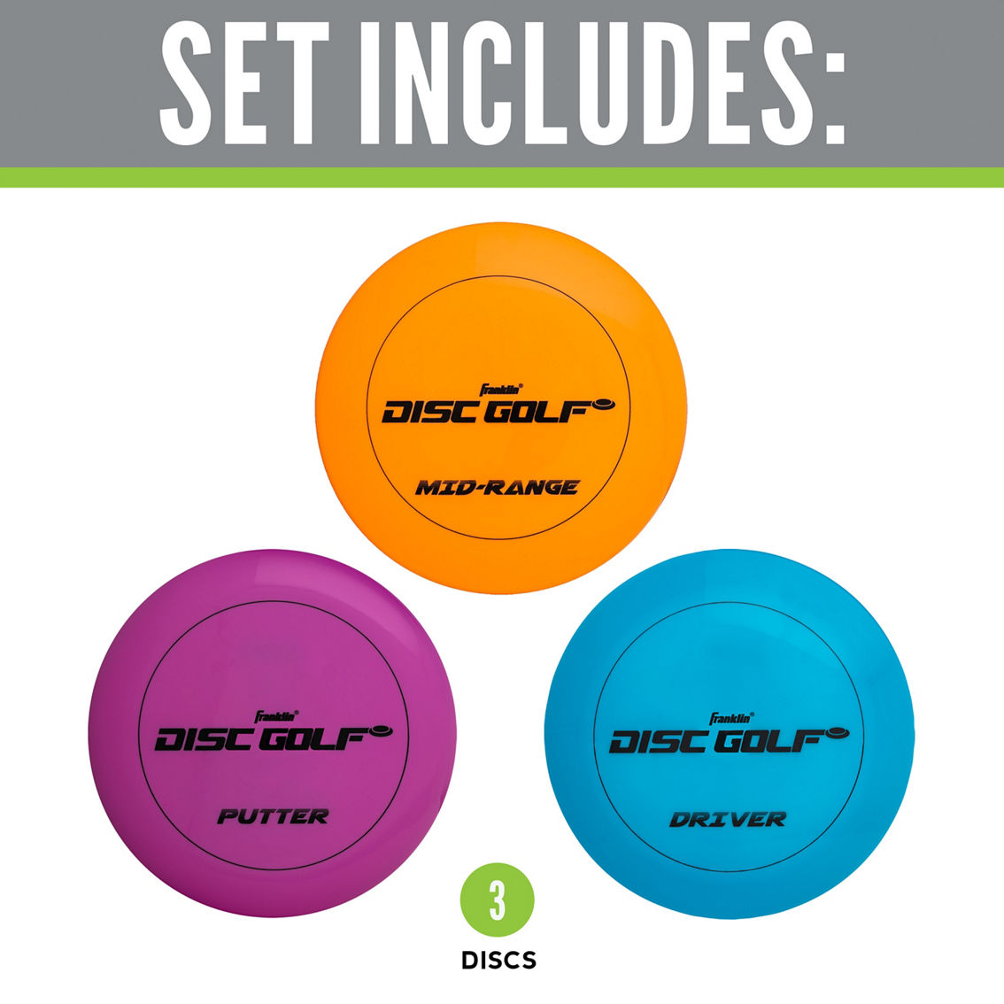 Franklin Disc Golf 3 pc. Set with Putter, Mid Range and Driver Discs - Image 2 of 9