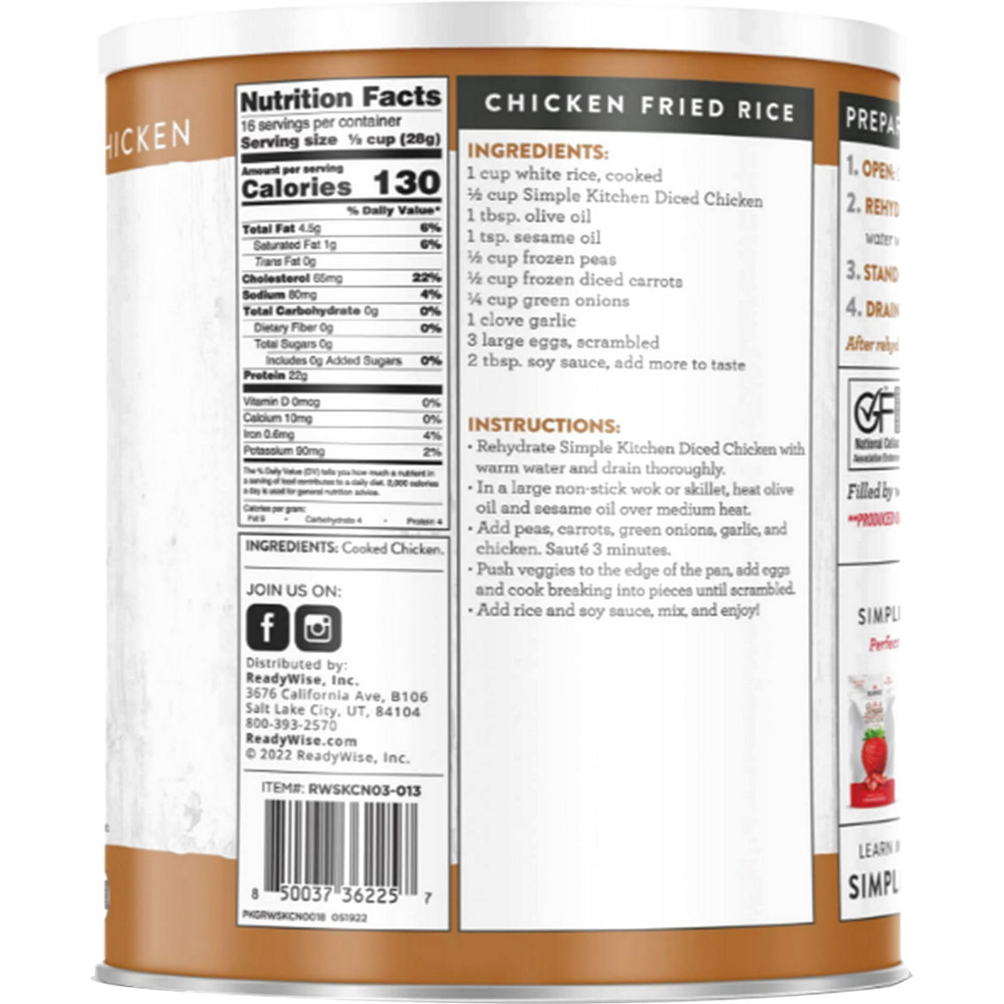 ReadyWise Simple Kitchen Freeze-Dried Diced Cooked Chicken #10 Can, 16 servings - Image 2 of 2