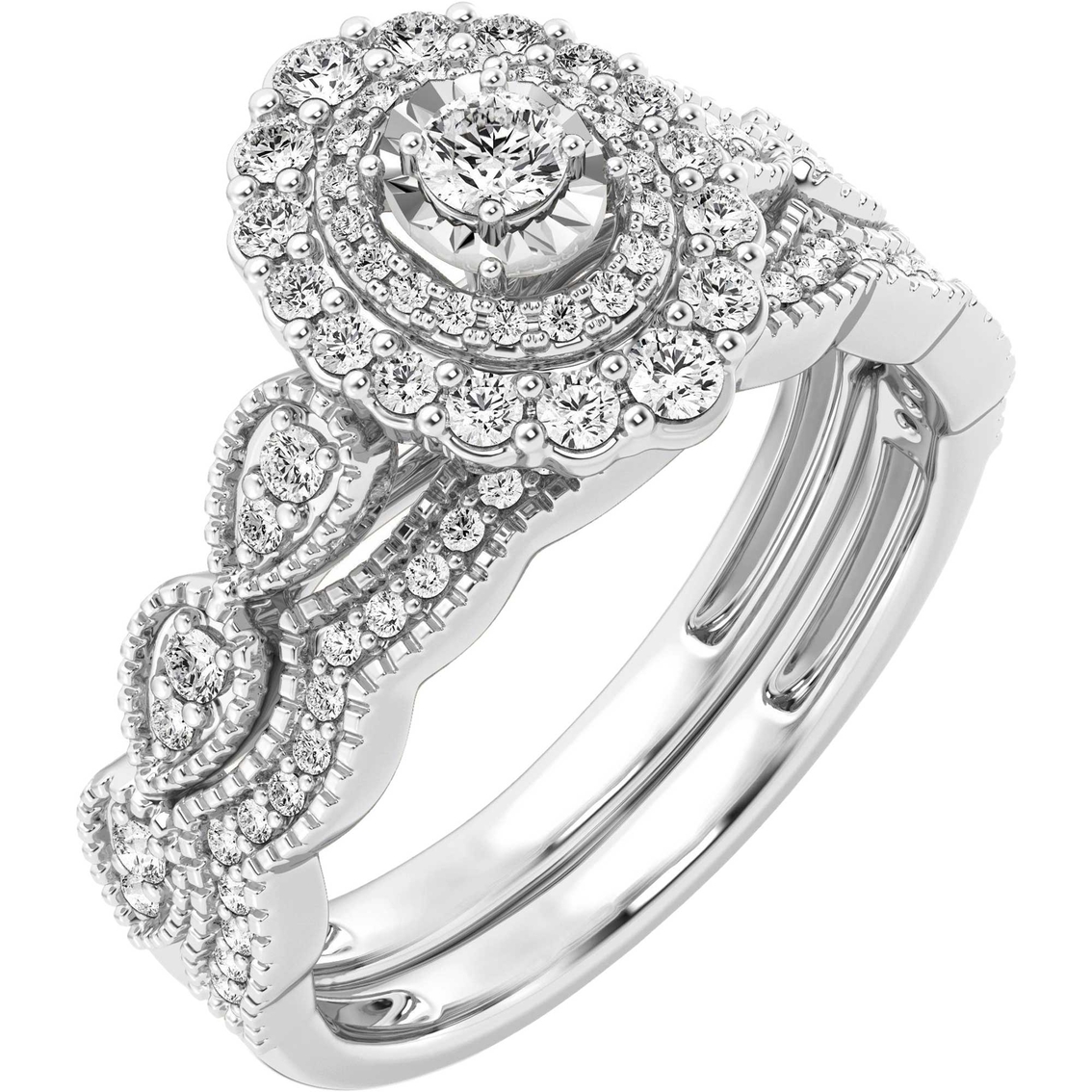 10K White Gold 5/8 CTW Diamond Oval Shape Bridal Set Size 7 - Image 2 of 6