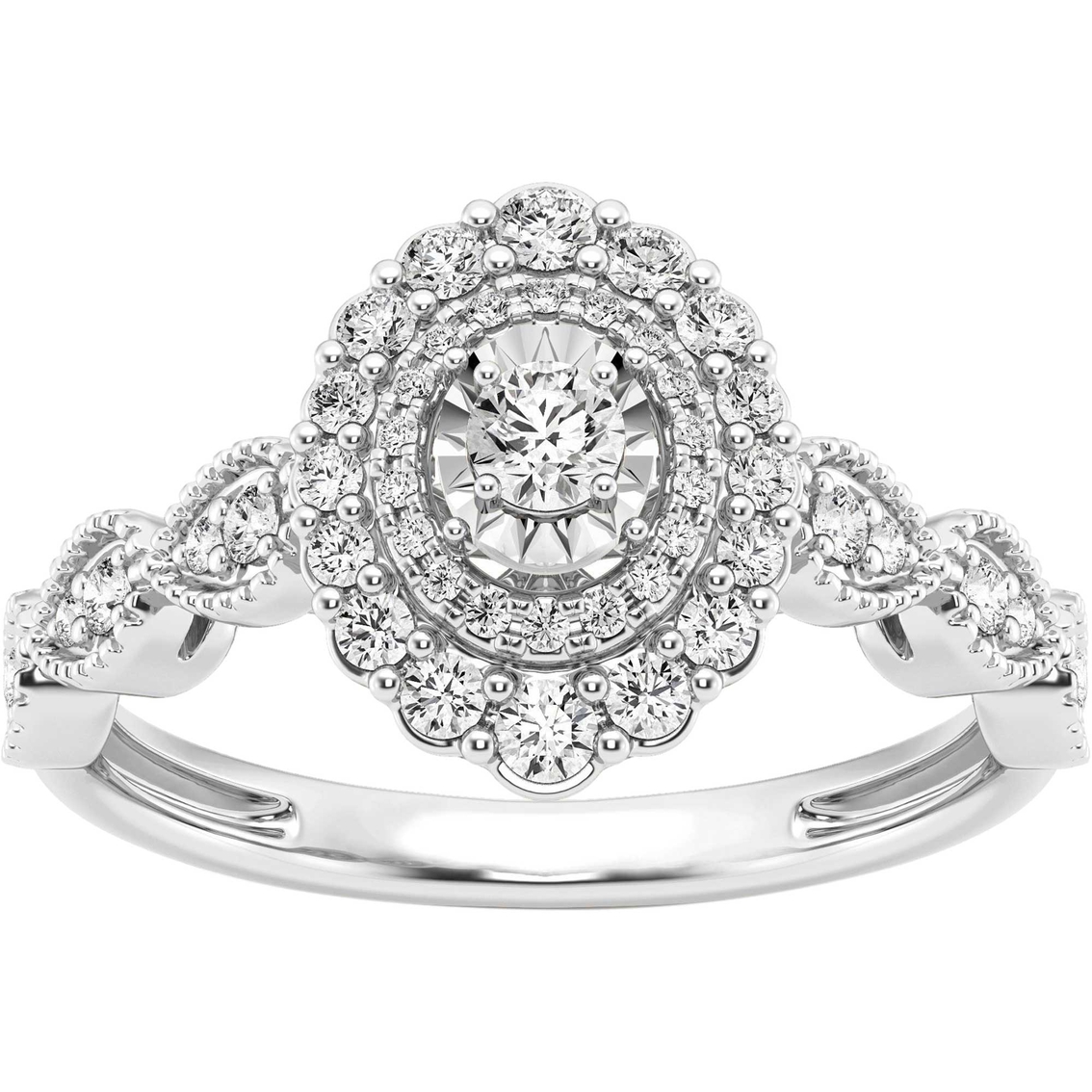 10K White Gold 5/8 CTW Diamond Oval Shape Bridal Set Size 7 - Image 3 of 6