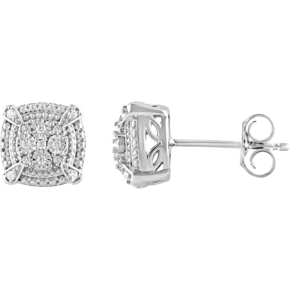 Sterling Silver 1/5 CTW Cushion Frame Diamond Earring and Pendant Set - Image 3 of 3