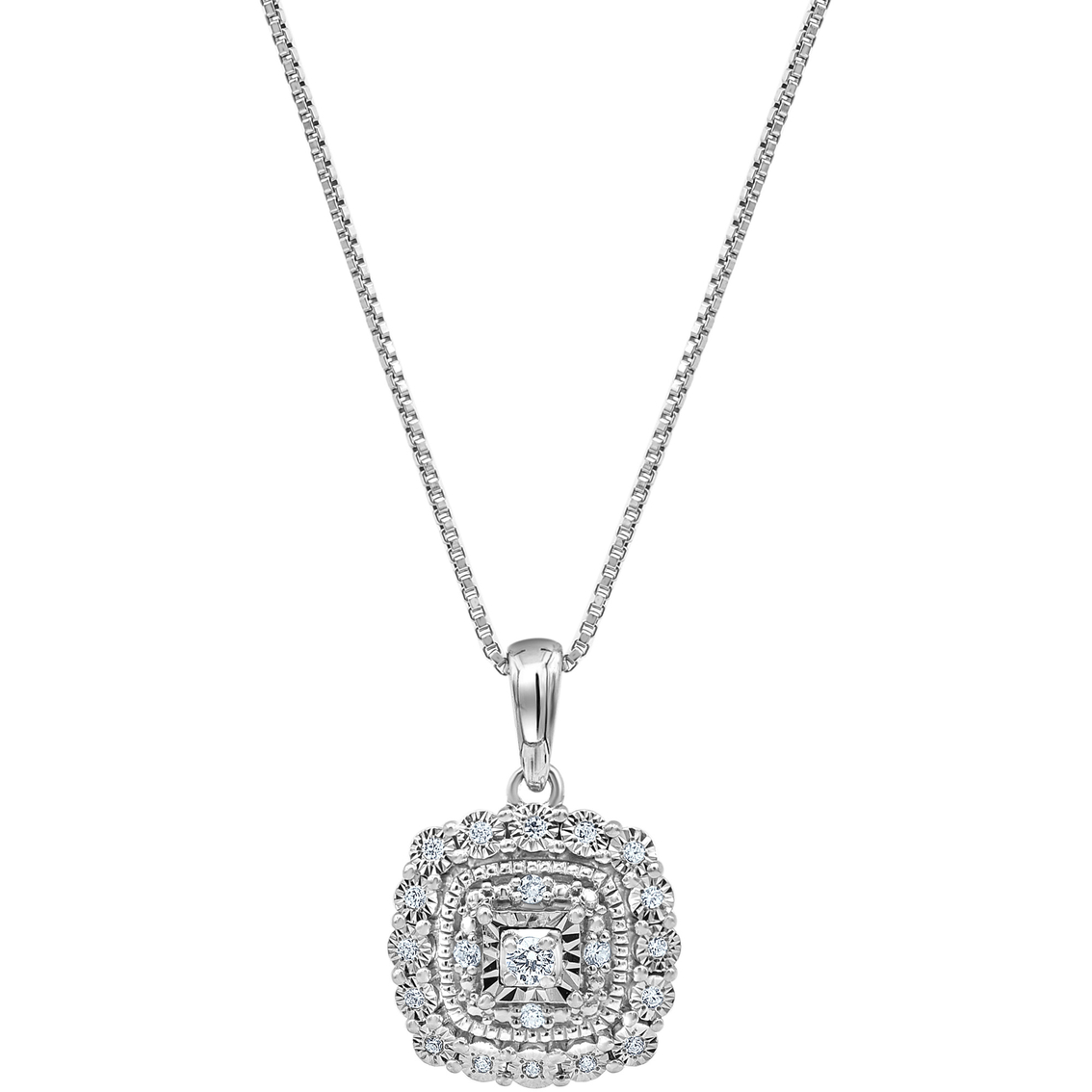Sterling Silver 1/3 CTW Diamond Cushion Shape Ring, Earring and Pendant Set - Image 3 of 4