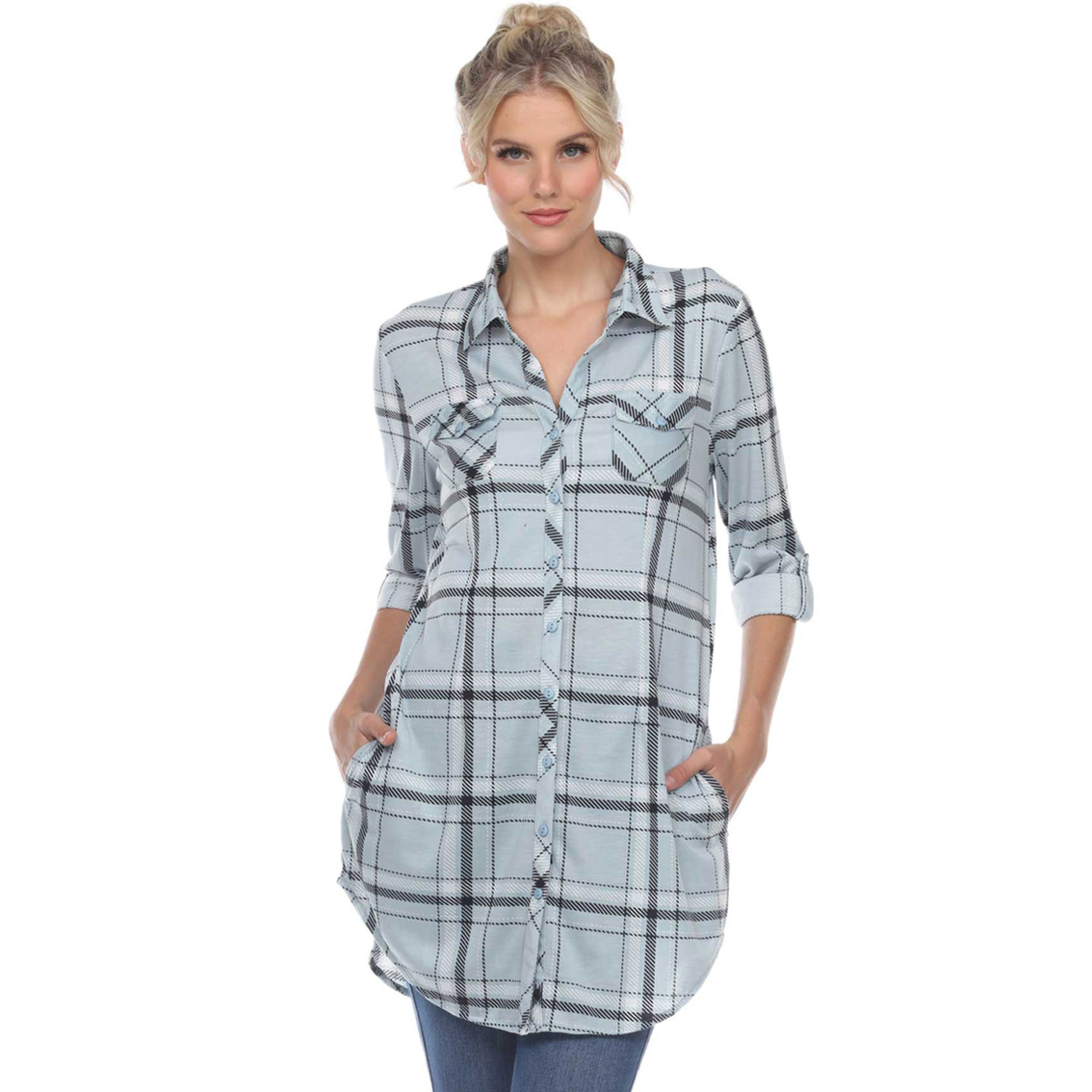 White Mark Printed Plaid Tunic Shirt | Tops | Clothing & Accessories ...