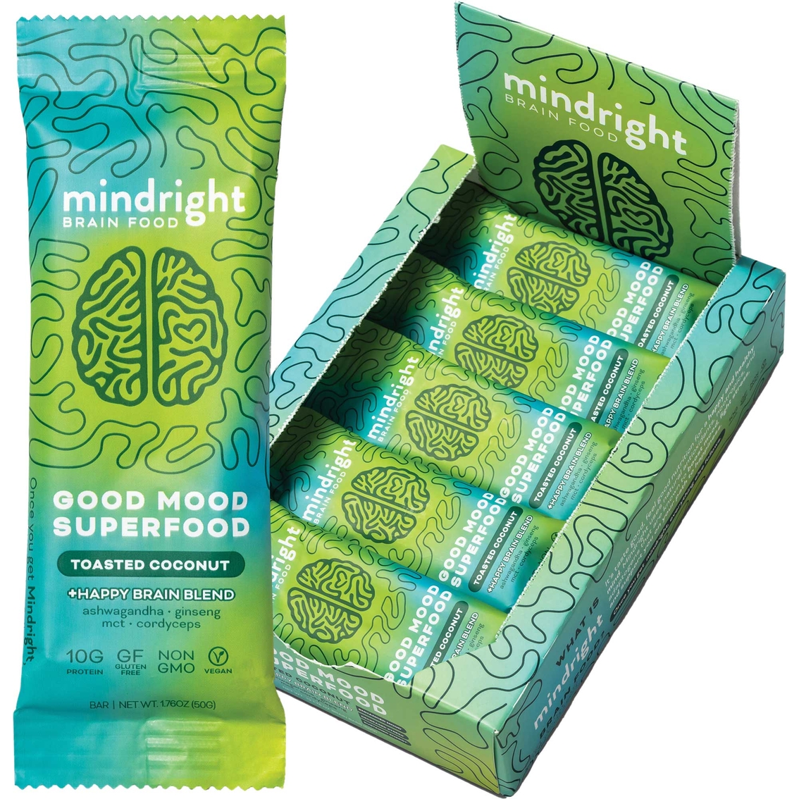 Mindright Nootropic Infused Protein Bars Toasted Coconut 24 pk., 1.79 oz. each
