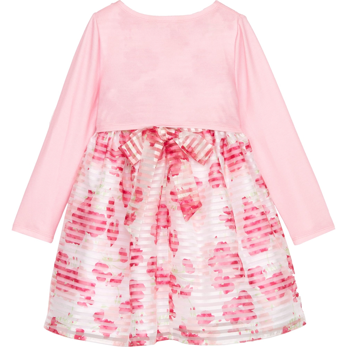 Purple Rose Little Girls Shadow Stripe Floral Dress with Pink Shrug - Image 2 of 2