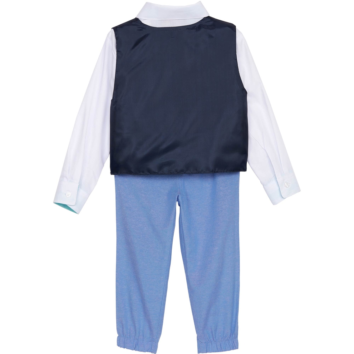 Happy Fella Toddler Boys Navy Woven Vest, Shirt, Bowtie/Hanky, Pants 4 pc. Set - Image 2 of 2