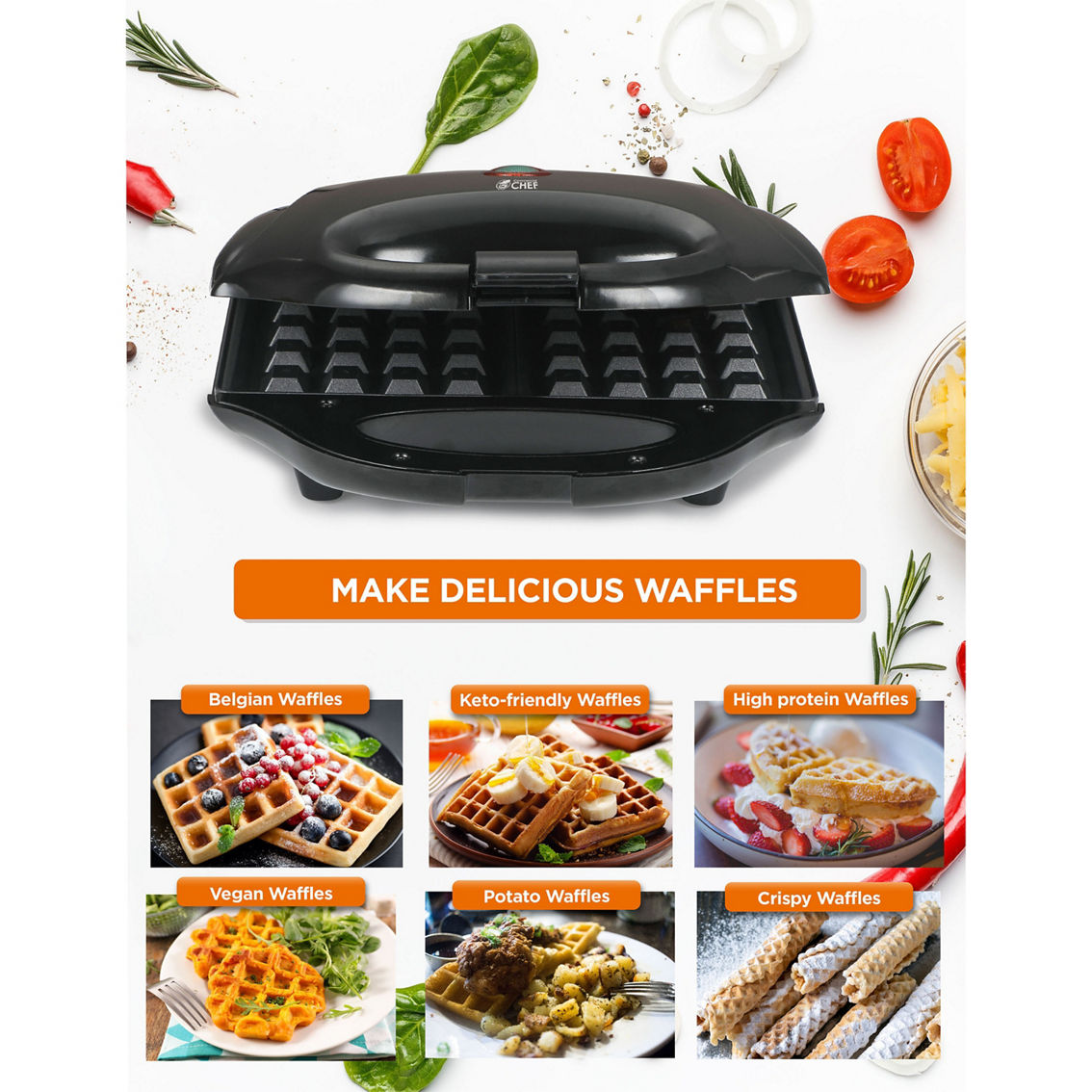 Commercial Chef Nonstick Mini Waffle Maker - Image 7 of 7