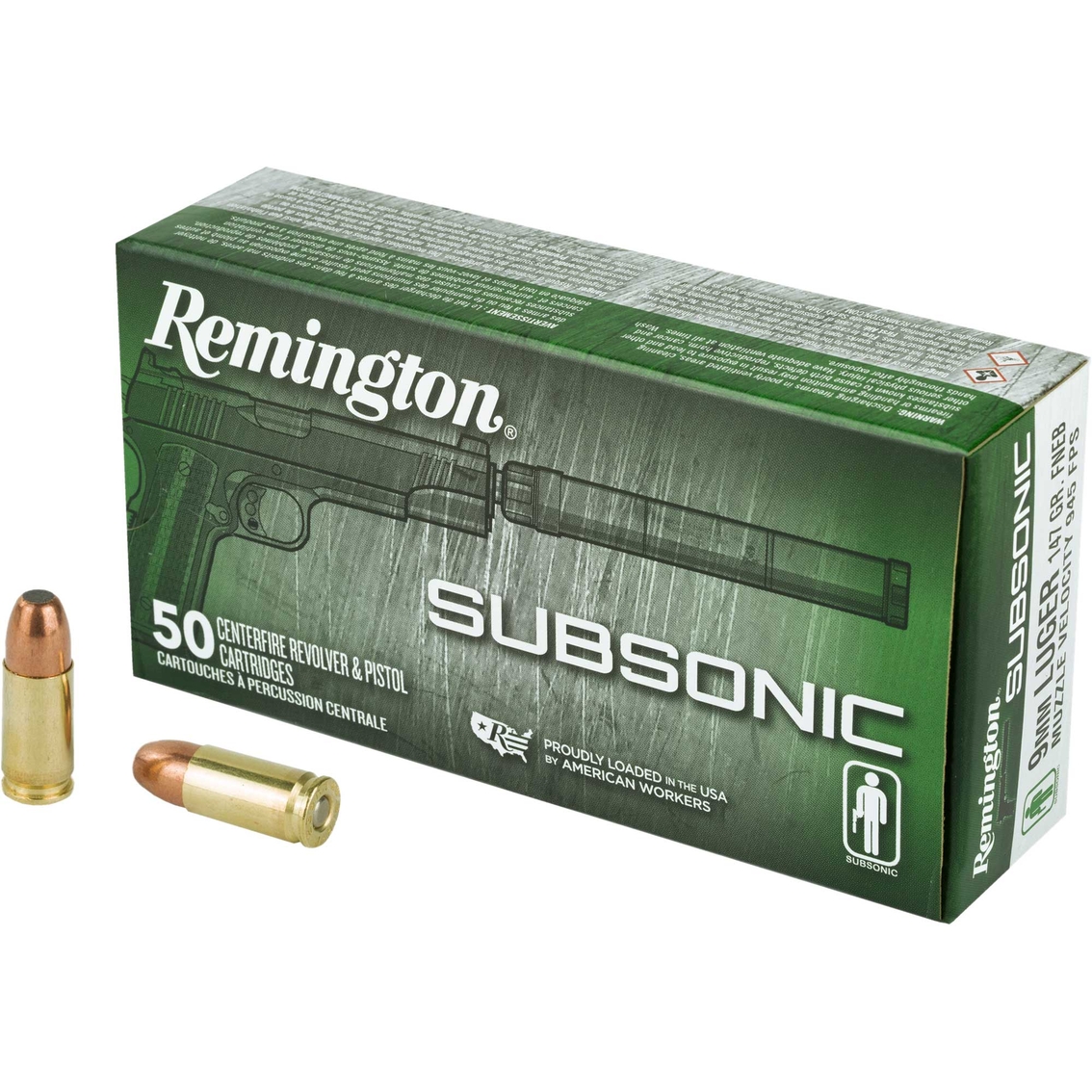 Remington Subsonic 9mm 147 Gr. Flat Nose Enclosed Bullet 50 Rounds ...