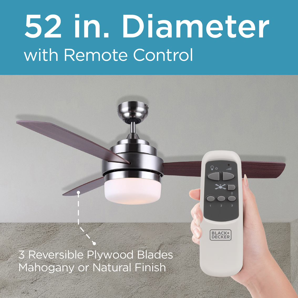 Black + Decker 52 In. Ceiling Fan With Remote Control, Ceiling Fans &  Lights, Household