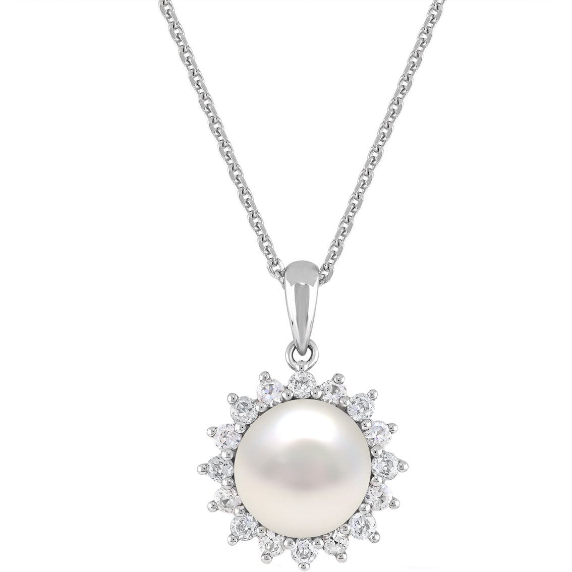 Sterling Silver Freshwater Cultured Pearl and Lab Created White Sapphire 3 pc. Set - Image 7 of 7