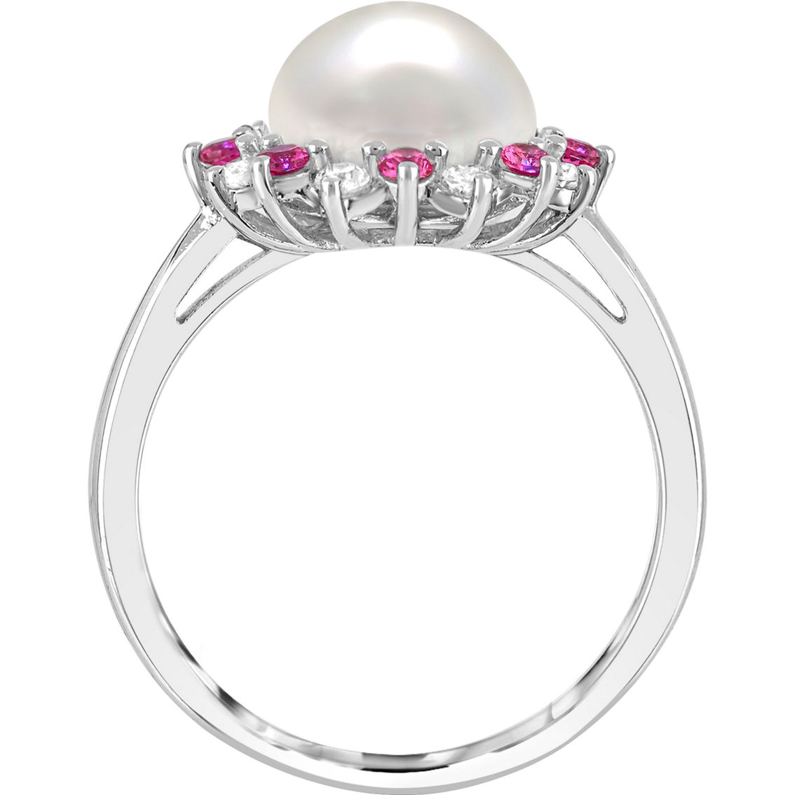 Sterling Silver Freshwater Cultured Pearl and Created Pink and White Sapphire Set - Image 3 of 6