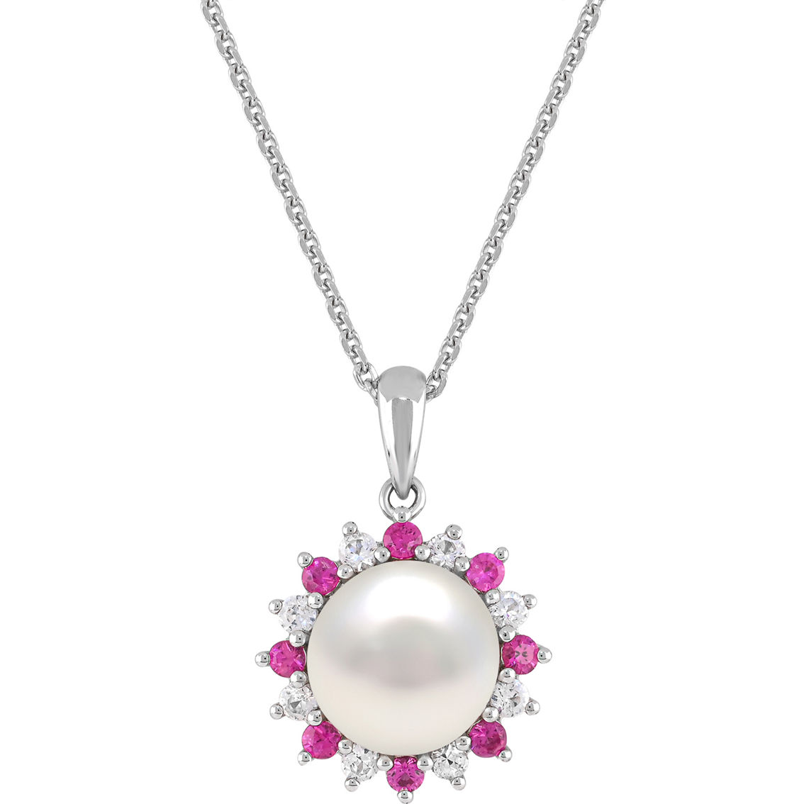 Sterling Silver Freshwater Cultured Pearl and Created Pink and White Sapphire Set - Image 4 of 6
