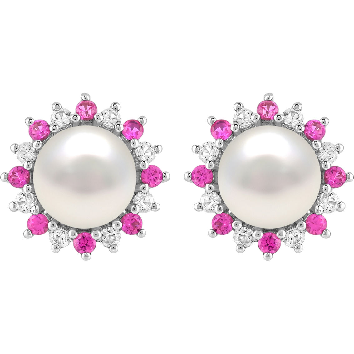 Sterling Silver Freshwater Cultured Pearl and Created Pink and White Sapphire Set - Image 6 of 6