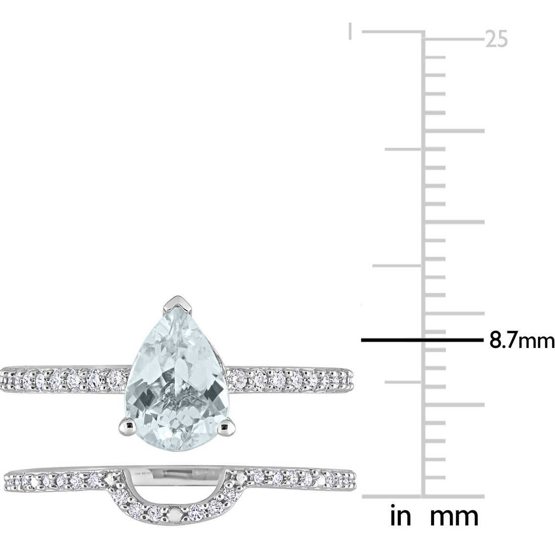 Sofia B. 14K White Gold Aquamarine and 1/4 CTW Diamond Pear Bridal Ring Set - Image 4 of 6