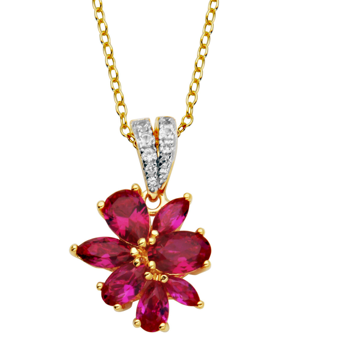 18k Yellow Gold Ruby White Sapphire Flower Necklace | Gemstone ...