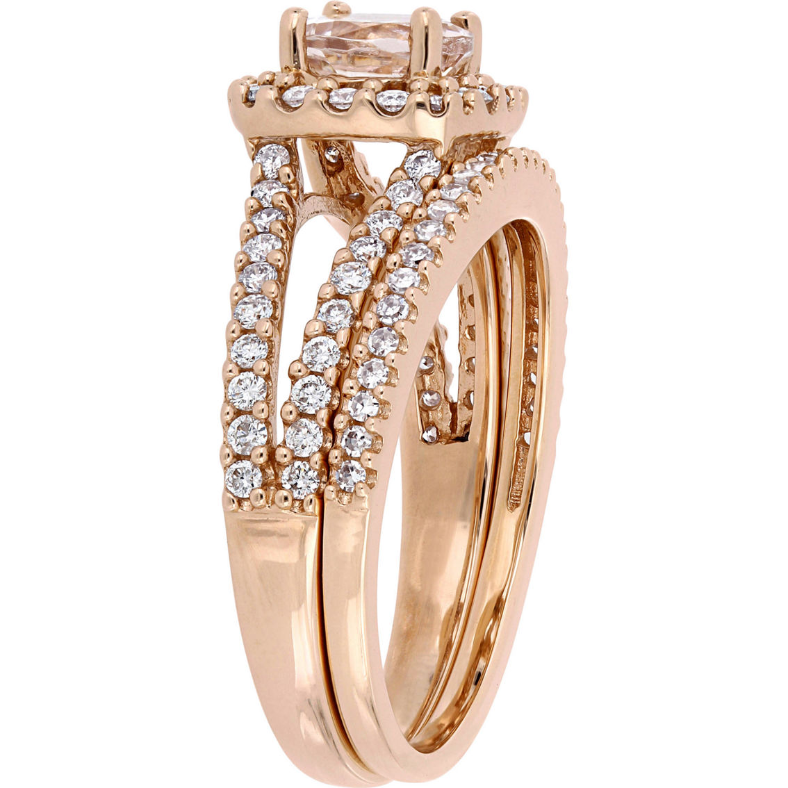Sofia B. 14K Rose Gold Morganite 5/8 CTW Diamond Halo Split Shank Bridal Ring Set - Image 2 of 6
