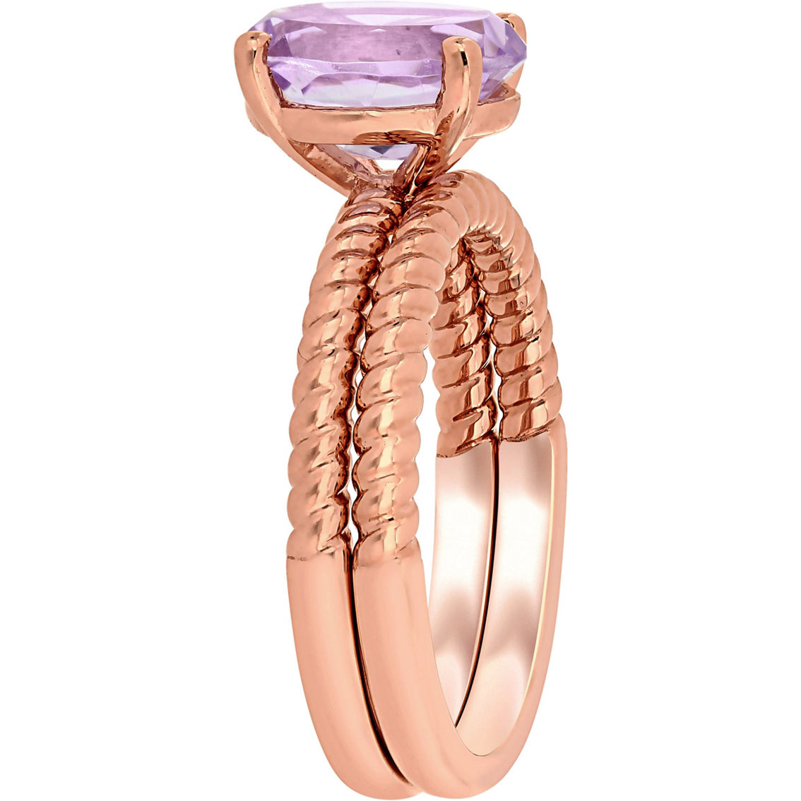 14K Rose Gold Pink Amethyst Solitaire Twist Bridal Ring Set - Image 2 of 6