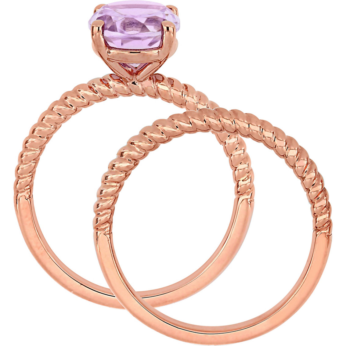 14K Rose Gold Pink Amethyst Solitaire Twist Bridal Ring Set - Image 3 of 6