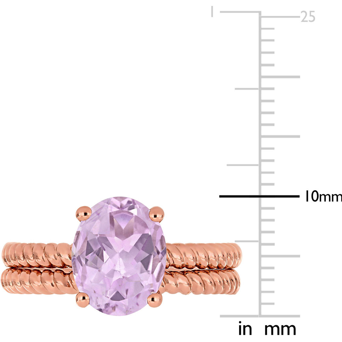 14K Rose Gold Pink Amethyst Solitaire Twist Bridal Ring Set - Image 4 of 6